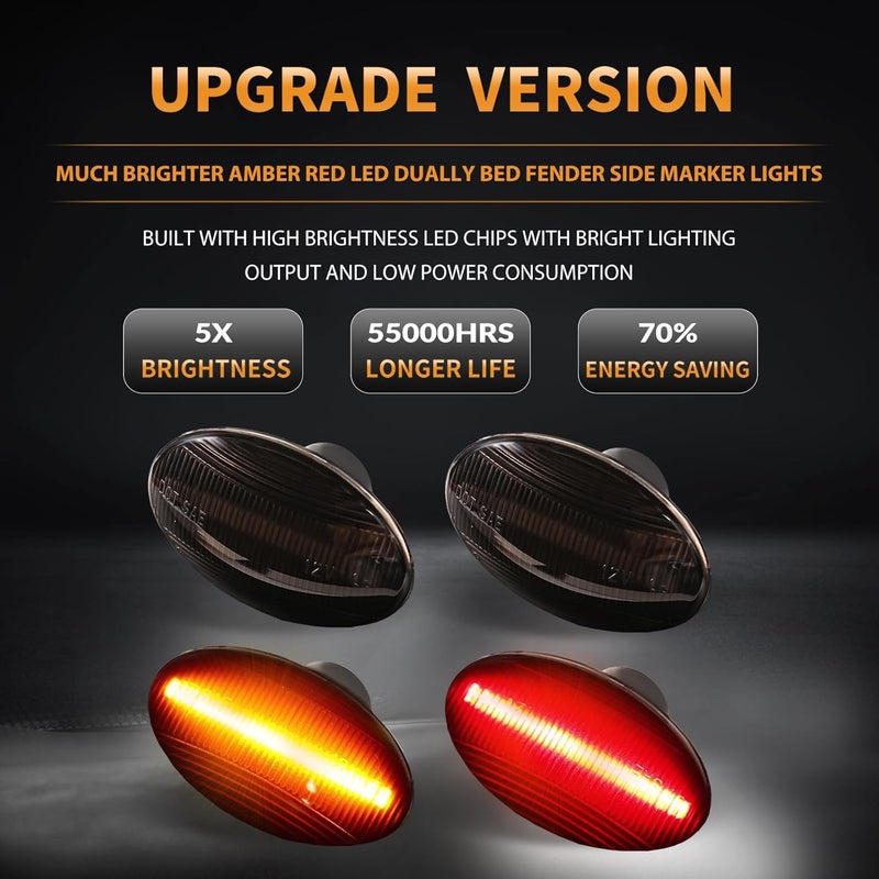 DERMOKA LED Dually Bed Fender Side Marker Lights For 1999-2010 Ford F250 F350 F450 F550 Super Duty Trucks Smoked Len (Amber Red) - Image 2